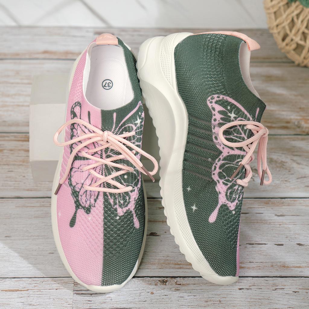 Butterfly Printed Breathable Sneakers for Women Lightweight Anti-Slip Woman's Sports Shoes  Fashion Lace-Up Tennis Shoes