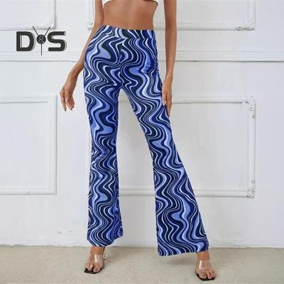 Pantaloni da Yoga da Donna Vita Alta Stampa a Righe Ondulate Pantaloni Casual Corsa Ciclismo Leggings a Zampa di Elefante Abbigliamento da Casa
