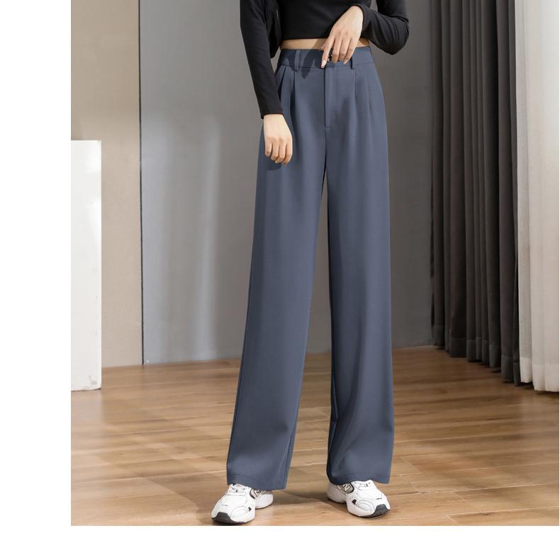 

Женские свободные весенне-летние 2025 новые брюки с высокой талией, широкими штанинами, зауженные, повседневные, тренд корейской моды, женский костюм, прямые брюки S серый