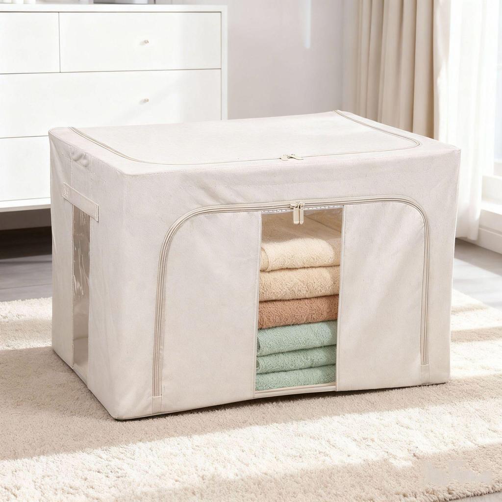 Tianshan Cotton Linen Clothes Storage Box with Steel Frame & Washable PP Board