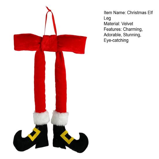 Ornament Picior Elf de Crăciun 14 Inch Roșu Pluș Picior Elf Ornament Agățat cu Fundă de Catifea pentru Coroană Pom de Crăciun Ușă Perete Decor de Sărbători
