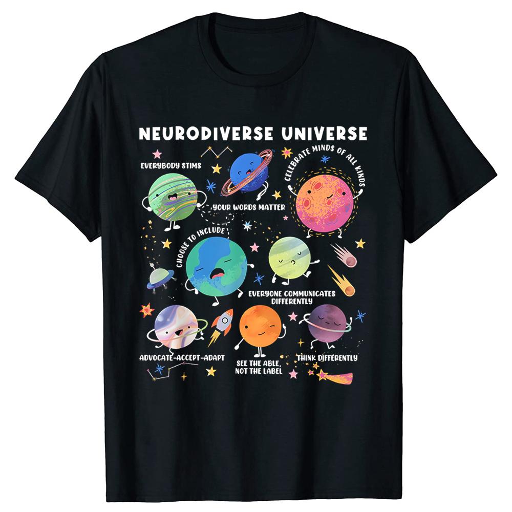 Neurodiverses Universum Weltraum Planet Sonderpädagoge T-Shirts Herren Streetwear T-Shirt Kurzarm Unisex Lockere Kleidung
