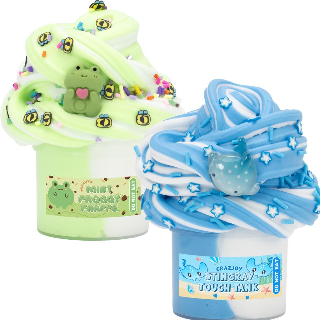 70ml   Frosch Wal Thema Anhänger DIY Butter Schleim Set - Zweifarbig Flauschiger Super Dehnbarer Schleim Knete für Kinder, Ideales Weihnachtsgeschenk