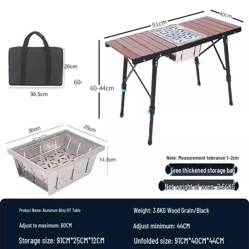 Mobile Egg Roll Multi-Functional Outdoor Aluminum Camping Table with Lifting Extension 
