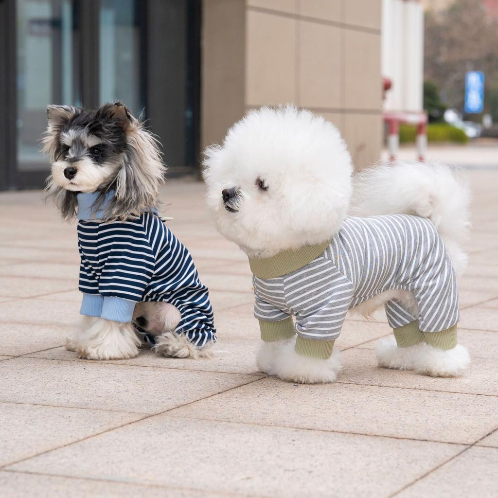 Striped Dog Jumpsuit With D-Ring, Soft Cotton 4-Legged Pet Clothes For Small Dogs, Breathable Puppy Bodysuit For Daily Wear