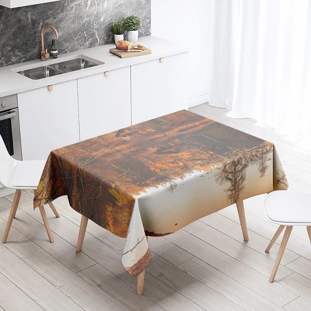 Natural Trees Tablecloth World Scenery  Anti-Stain Waterproof Rectangular Kitchen Table Home Decoration