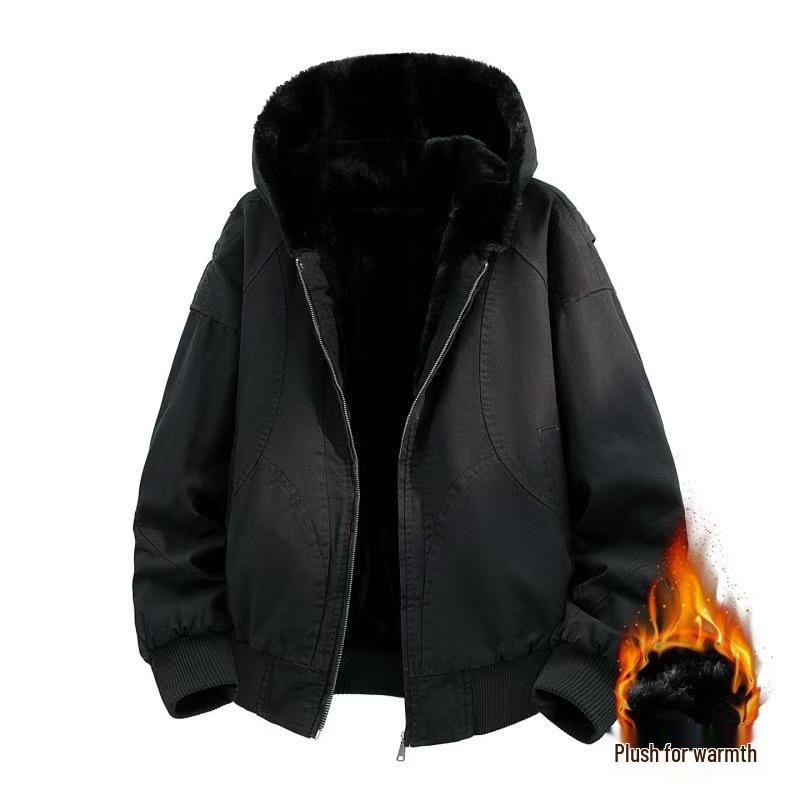 

Men s Casual Hooded Cotton Jacket with Fleece Lining – Thick, Warm & Stylish Workwear Coat Small чорний