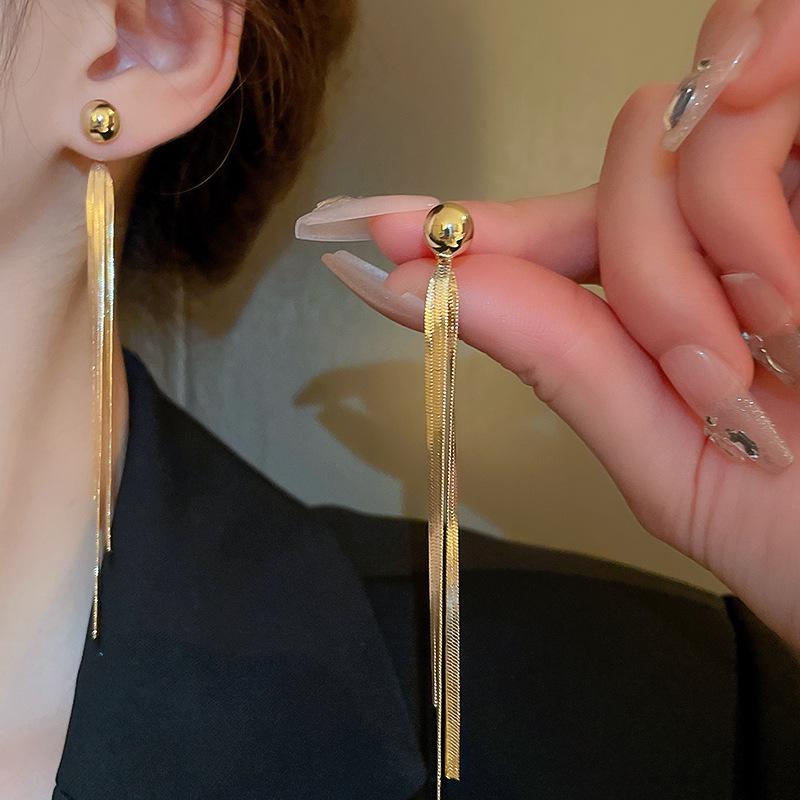 Stylish Silver Needle Earrings with Long Tassels