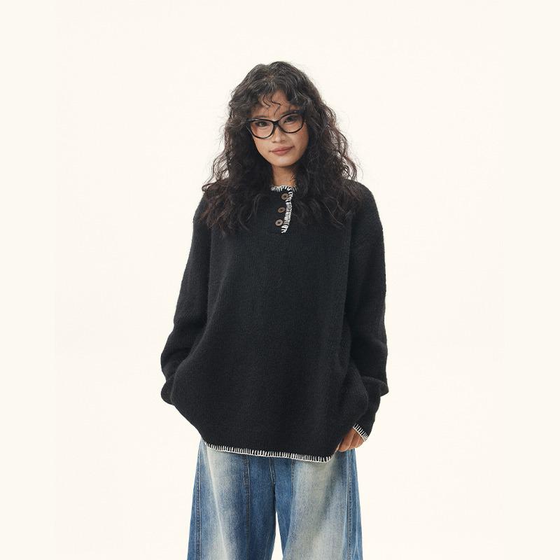 Ретро мужской вязаный свитер с воротником-хенли - Тяжелый, Повседневный, Универсальный свитер на осень/зиму 2XL