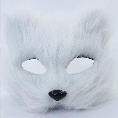 1Pc Halloween Cosplay Party Costume Diy Accessories Faux Fur Fox Mask Furry Half Face Animal Simulated Cat Mask