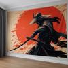 Sonnenuntergang Wandteppich-Fließender Schwarzer Stiller Samurai Hintergrund Edo Minimalistischer Krieger Wandtuch Kunst Schlafzimmer Dekoration