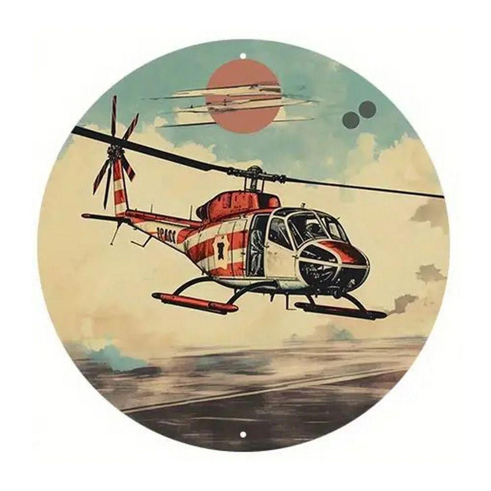 Retro Round Metal Sign Flat Fighter Plane 20x20cm