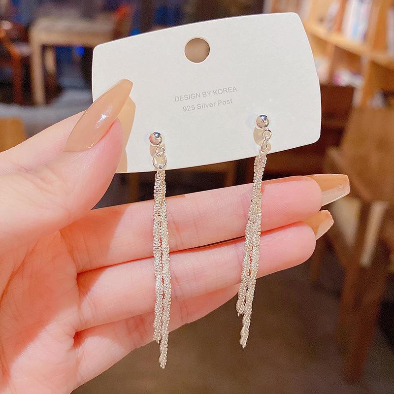 S925 Silver Needle Korean Long Tassel Earrings - Sparkling, Versatile, and Exquisite for Any Occasion