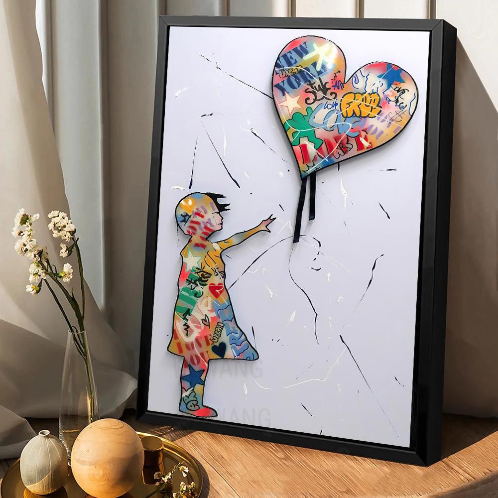 Abstract Butterfly Flower Girl Colorful Wall Art,Banksy Graffiti Art Canvas Paintings,Balloon Girl Colourful Prints,Home Decor