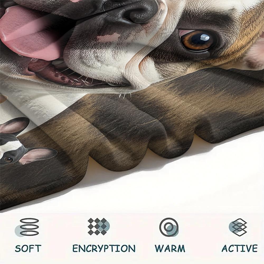 1Pc French Bulldog Print Flannel Blanket, High quality Comfortable for All Seasons, Home Decor, Warmth and Comfort, Perfect for Gifts