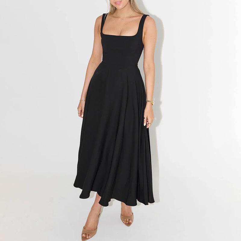 Summer Sexy Solid Color Straps Slimming Mid-Length Dress