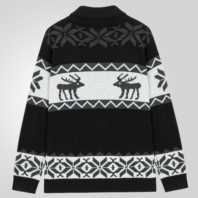 Men's Casual Shawl Collar Cardigan Sweater Button Down Knitted Sweaters Jacquard Pattern Long Sleeve Sweater Cardigans Knit Jackets Outfits for Male