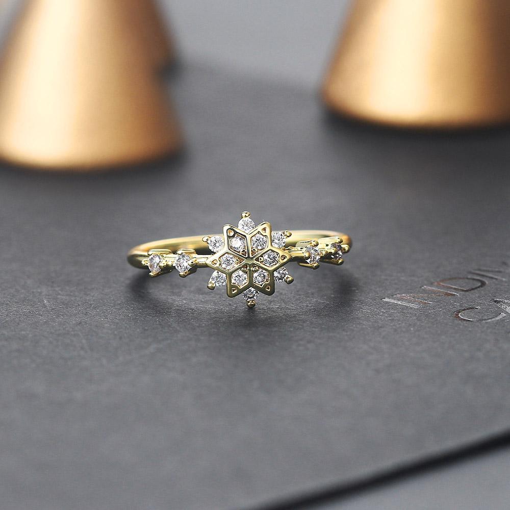 Inele Fulg de Nea Pentru Femei Coreean Drăguț Zircon Culoare Aur Deschis Inel de Nuntă Bijuterii Angro Cadou de Crăciun KCR093