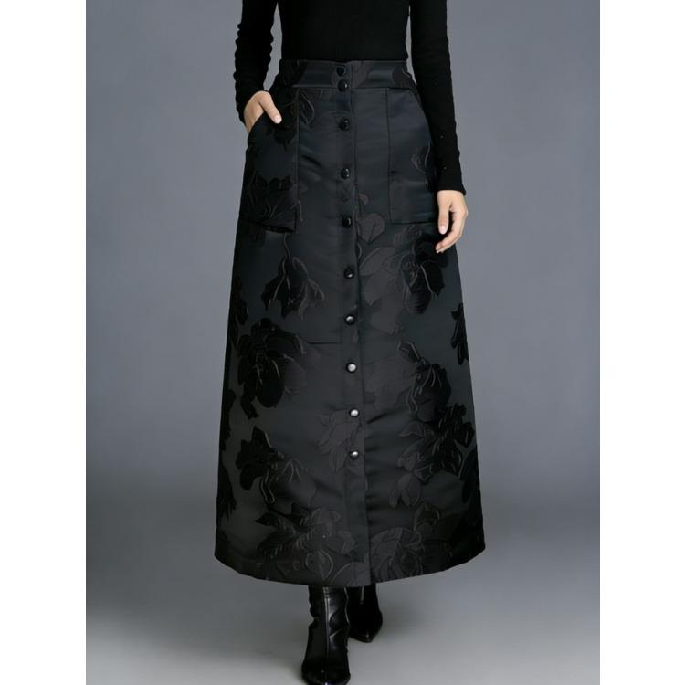 Fustă Vintage Stil Chinezesc Talie Înaltă Fustă Groasă de Iarnă Linie A Broderie Jacquard Modă Femei