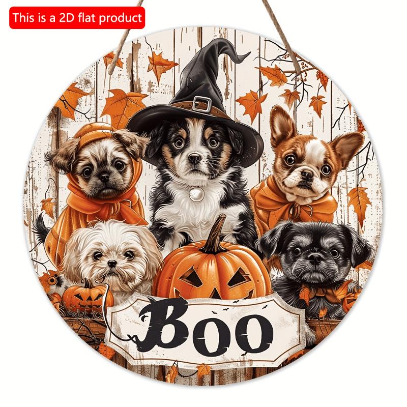 2d Flat 20*20cm, Halloween Home Decoration Featuring Wooden Circular Creative Logos Featuring Wizards, Dogs, and Pumpkins, for Home, Garden, Kitchen