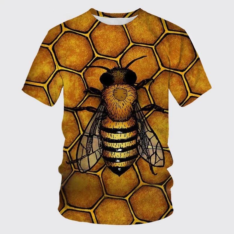 Summer New Casual Bee Pattern Men's Printed T-shirt Street Pop Hip Hop Personalized Round Neck Comfortable Short Sleeve