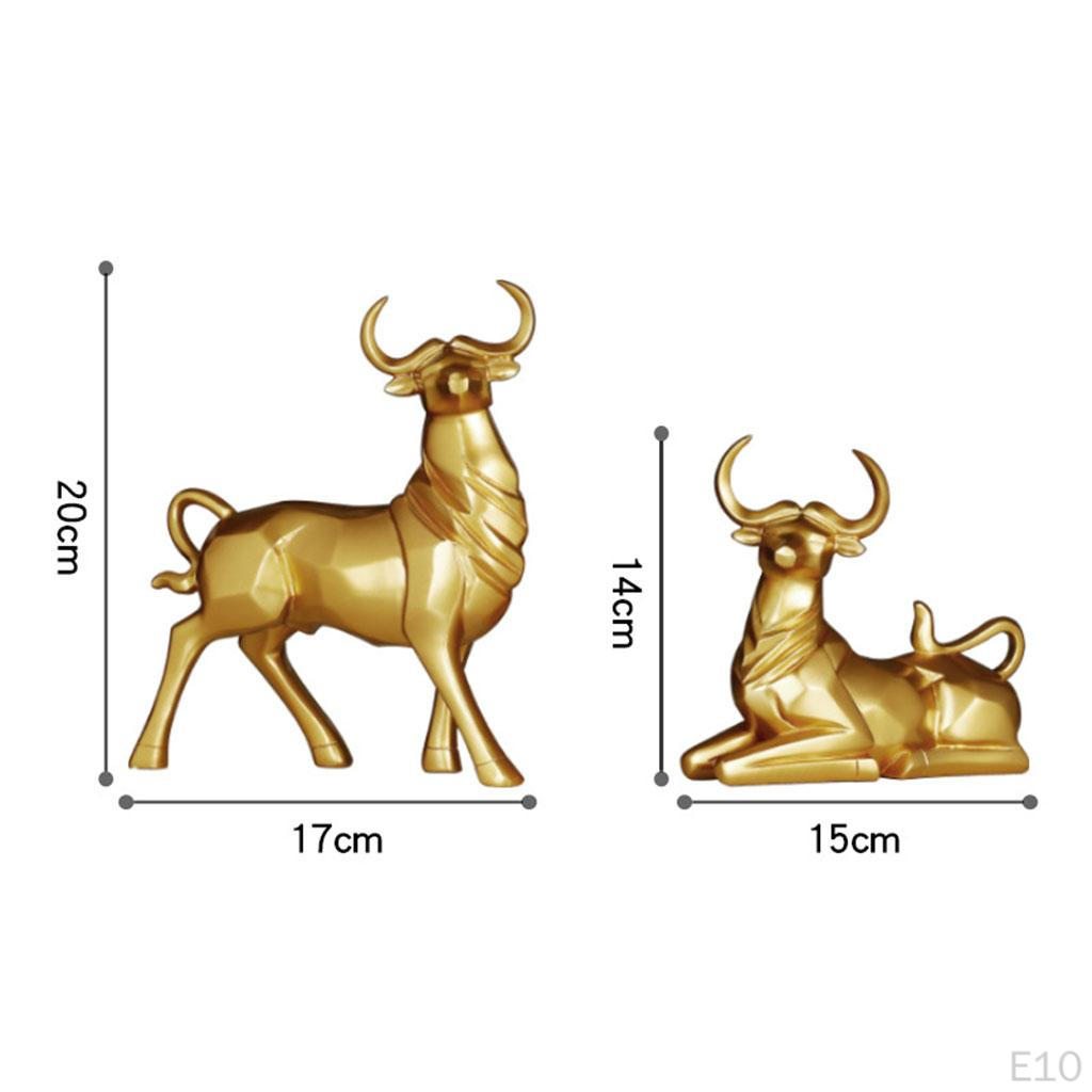 1 Pair Statue Bull Sculpture Figurine Lucky Craftwork for Bookshelf Desk Living Room Christmas Gift