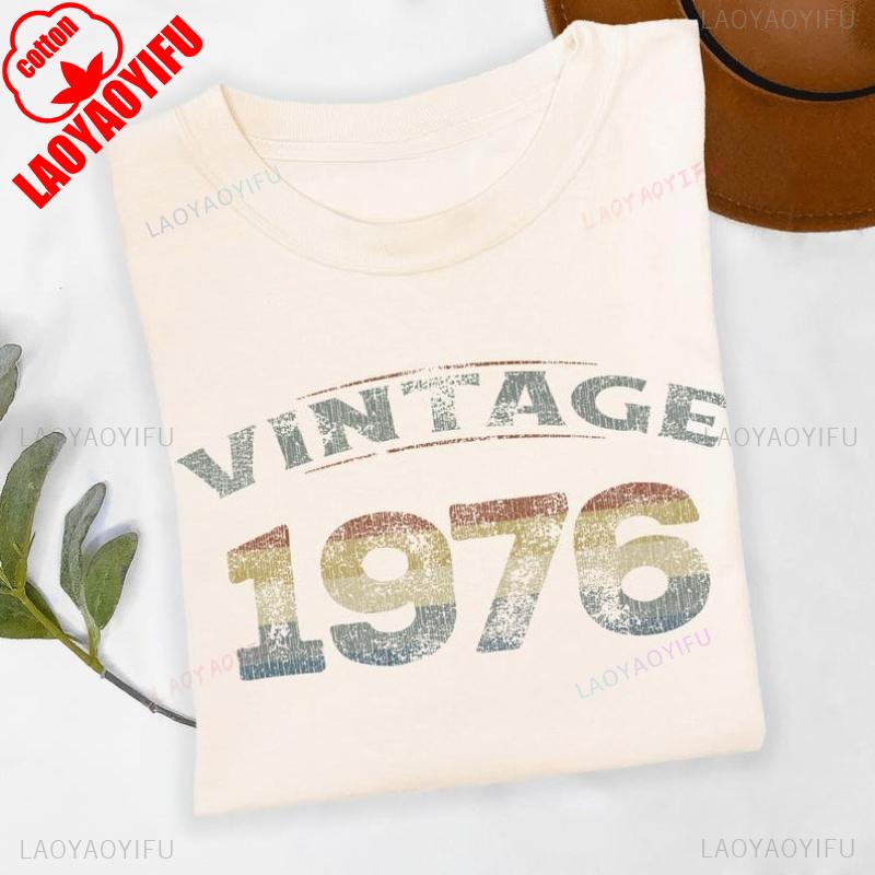 50th Birthday Retro1976 TShirt Gift for Women and Men Vintage Printed Tshirt Tops High Quality Cotton Regular Short Sleeve