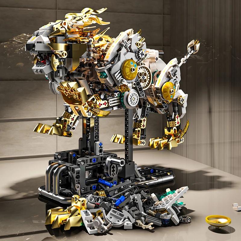 1073PCS Mechanical Lion with Lights Building Blocks Creative Fun Model Bricks Desktop Decoration Toys For Kids Holiday Gifts