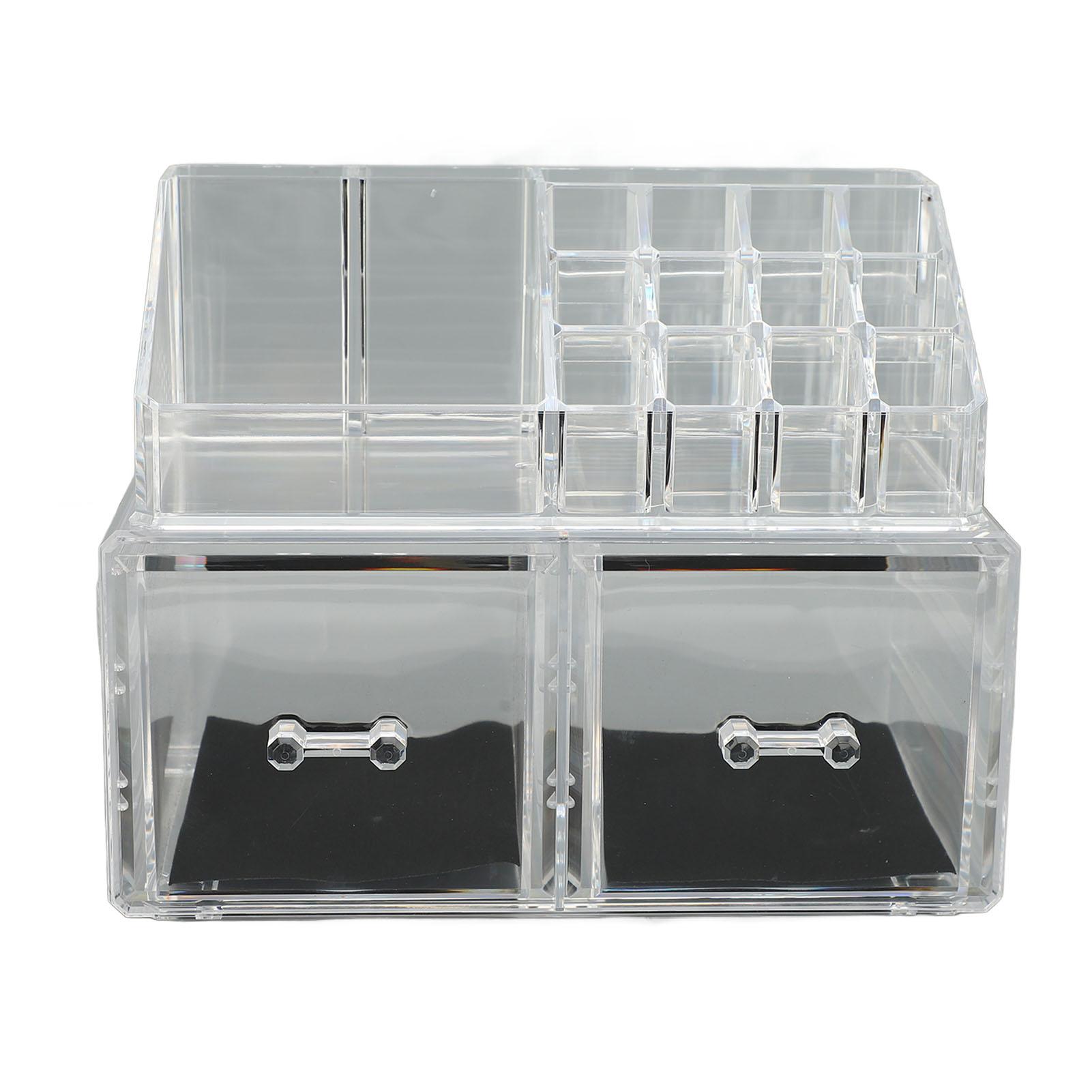 

Clear Vanity Makeup Organizer Stackable Cosmetic Storage Display Case with 2pcs Drawers and Tray For Makeup Brushes