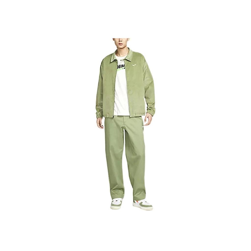 Nike Logo Bunda na zip s límcem a dlouhým rukávem z manšestru Pánská bunda Zelená DX9071-386