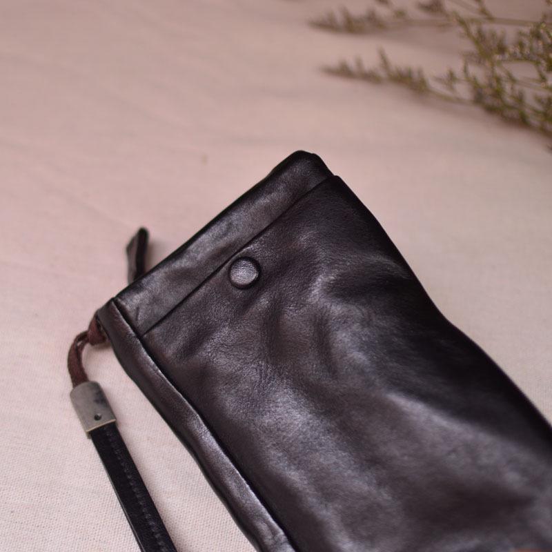 Retro Pleated Genuine Leather Long Wallet with Card Slots and Bill Compartments
