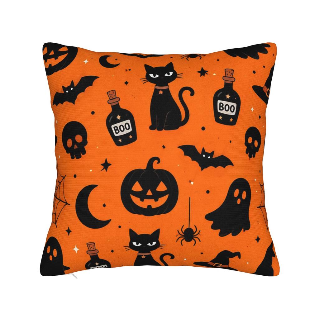 Decorative Pillowcase Halloween Ghost Pumpkin Spooky Trick Or Treat Witch Chair Throw Pillow Case Cover Zipper Multiple Sizes