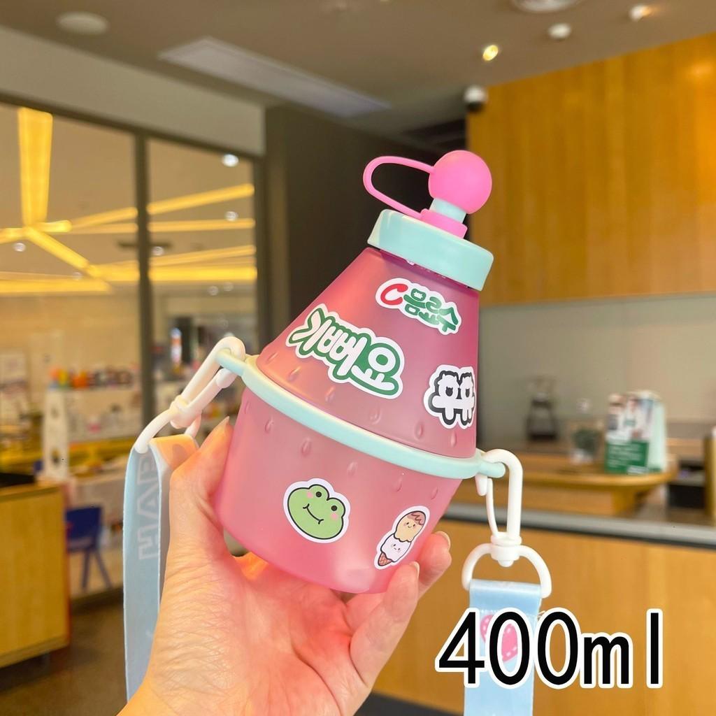 

Портативная пластиковая бутылка для воды 400 мл, мультяшная, герметичная, с соломинкой для питья, легкая розовый