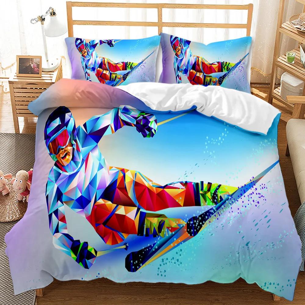 Skifahren Bettbezug Set Schneeberg Bettdeckenbezug Extremsport Spiel Polyester Steppdecke Bezug Snowboard Doppel Queen King Size