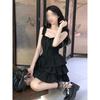 Hepburn Style Suspender Dress Female Summer Spice Girl High Sense Retro Black Cake Dress Waist Short Small Black Dress