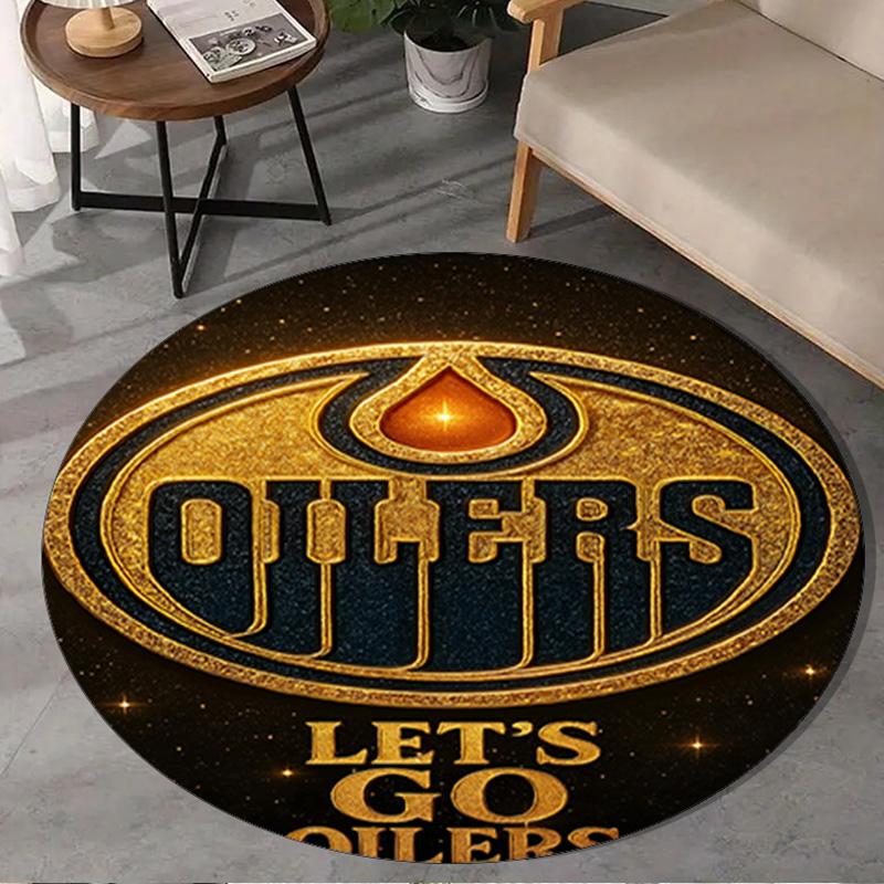 1PC Energetic Oilers Team Spirit Round Rug, Non-slip Chair Mat, Home Decor, Circle Carpet Perfect for Office, Bedroom, Living Room,Christmas gift
