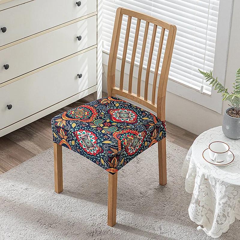 Flowers Print Chair Seat Covers Removable Washable Anti-Dust Stretch Spandex Dining Room Upholstered Chair Cushion Slipcover