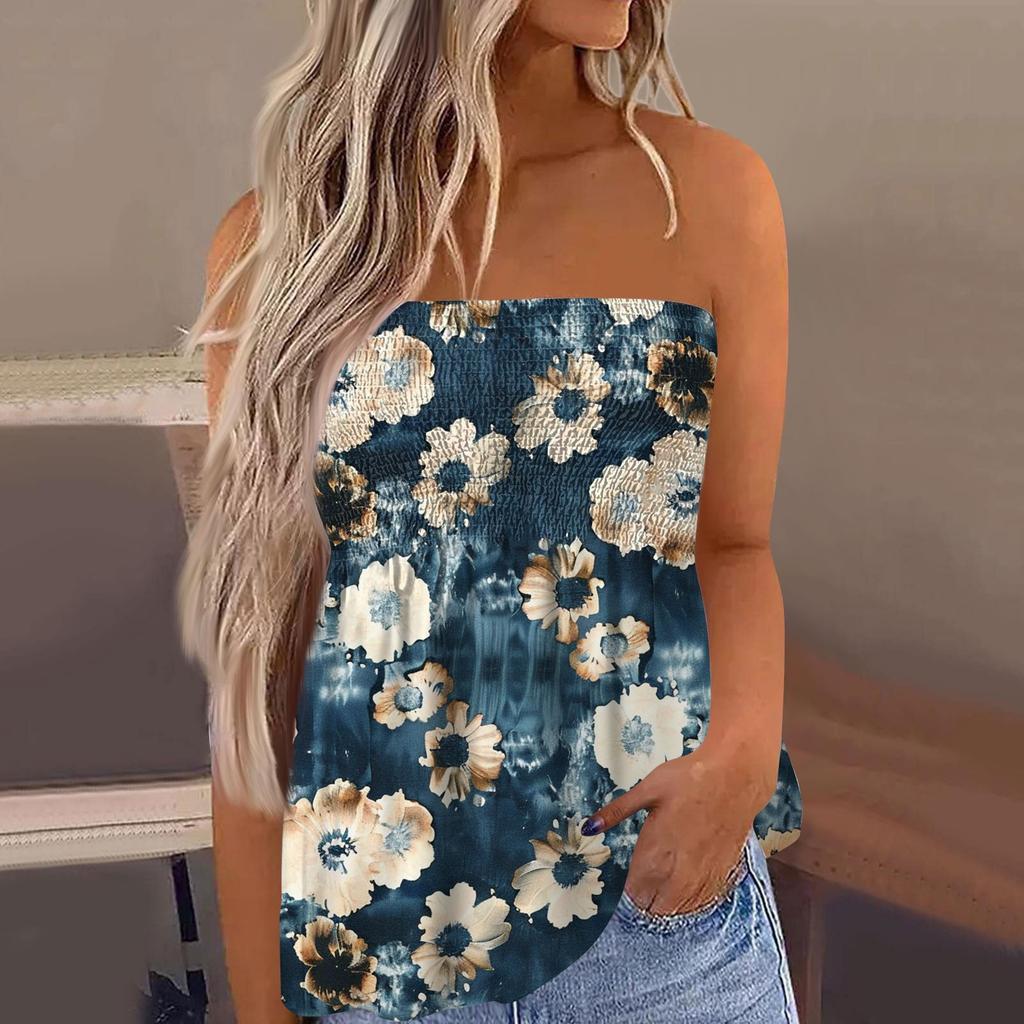 2024 Tube-Tops für Damen, süßes, sexy, schulterfreies, ärmelloses T-Shirt mit Blumendruck