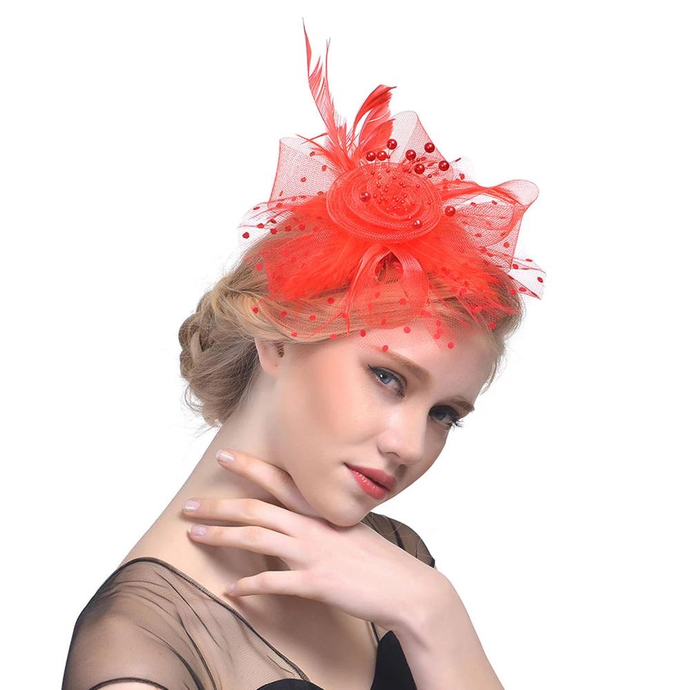 Women's Fashion Flower Feather Bead Corsage Hair Clip Bridal Hairband Brooch Pin Brida Barrettes Hair Mesh Accessories Jewelry