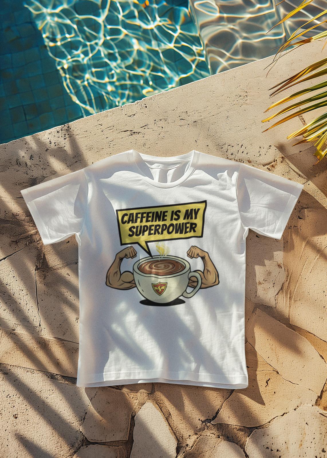 Caffeine Is My Superpower T-Shirt Coffee Cup Funny Graphic Tee Unisex Gift L