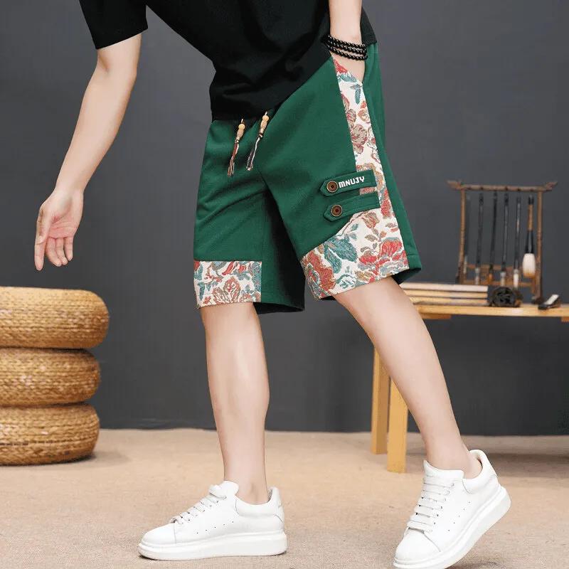Summer Men's Embroidery Shorts Men Streetwear Hip Hop Straight Leg Short Pants Casual Sports Five-Point Pants Male