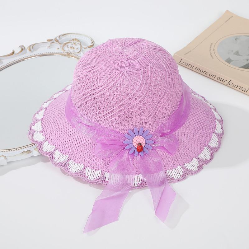 Summer sweet baby outing hat colored mesh flower bow cute outdoor sunshade breathable hat