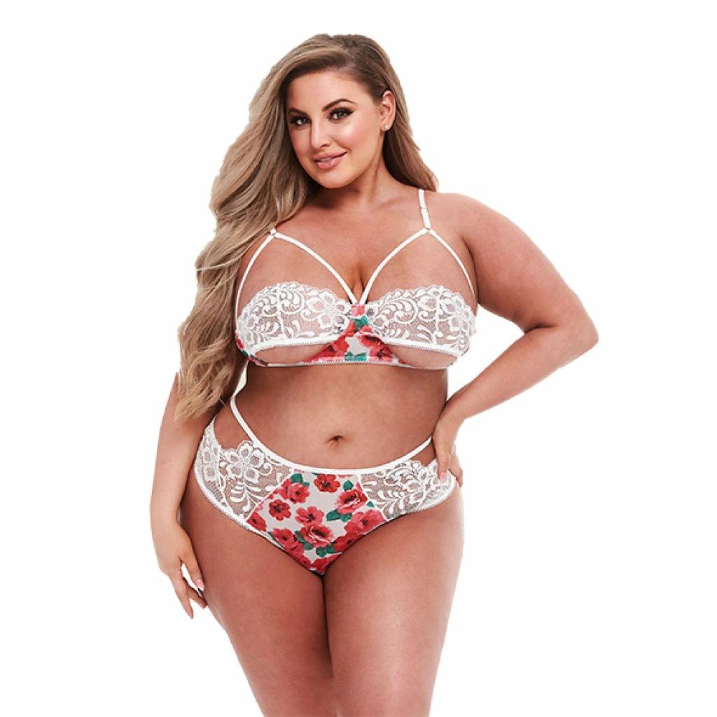 Set - Baci White Floral & Lace Bra Set Queen Size