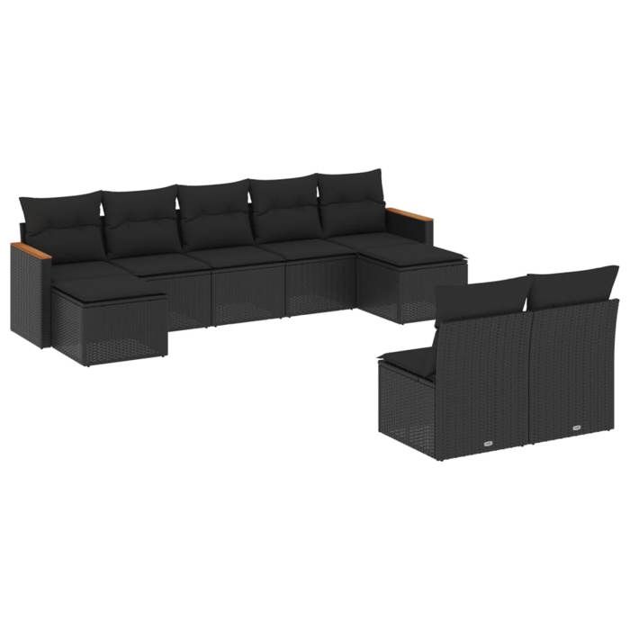VidaXL Garden Lounge Set with Cushions 9 Pcs, Patio Sofas, Patio Furniture Set, Outdoor Furniture, Black 3258772