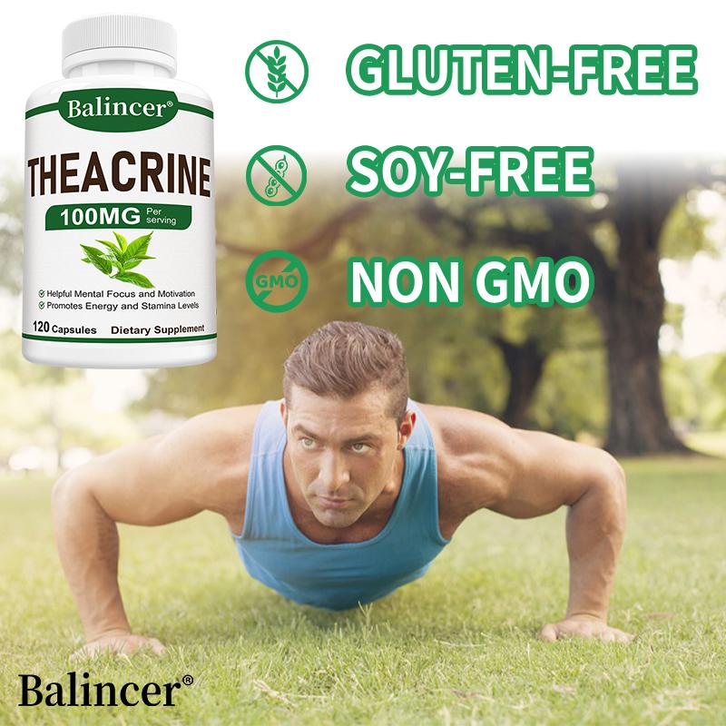 Theacrina 100 mg Integratore Alimentare, Cellulosa Microcristallina, 120 Capsule per Flacone