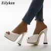 Fashion Eilyken Peep Toe Summer Platform Slippers Women Shoes Slides Fashion Square High Heels Gladiator Sandals Pumps