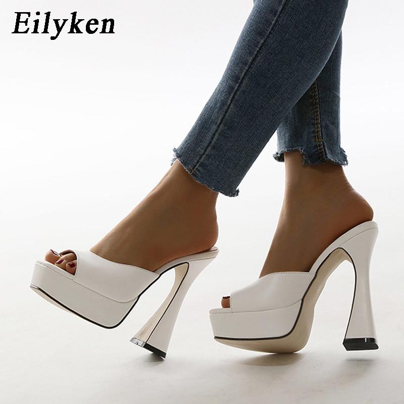 Fashion Eilyken Peep Toe Summer Platform Slippers Women Shoes Slides Fashion Square High Heels Gladiator Sandals Pumps