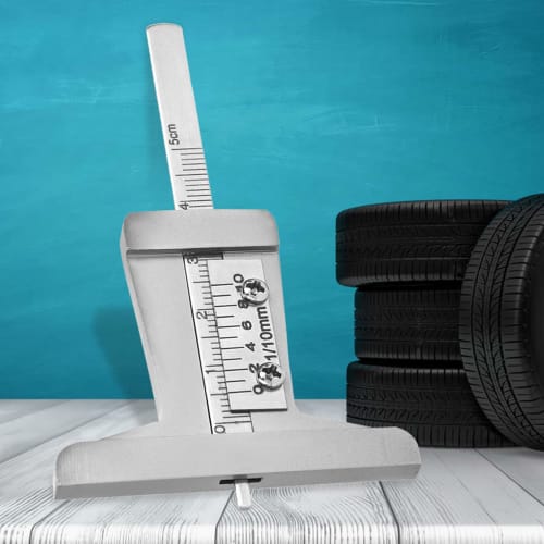 Stainless Steel Tire Tread Depth Gauge, Tire Tread Depth Ruler Meter with Caliper, Red Checker, 0-10mm, Durable and Long-Lasting, for Cars, Trucks, an