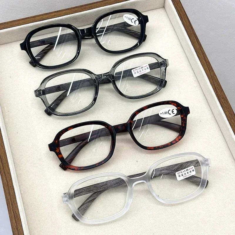 High Grade Reading Eyewear Oval Wood Grain Legs Full Frame Literary Blue Light Blocking Eye Protection Presbyopia Eyeglasses