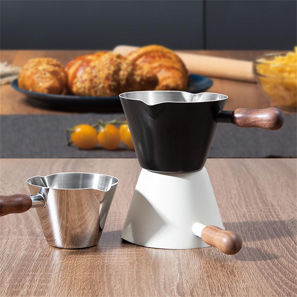 Walnut Handle Espresso Shot Glass 120ML Stainless Steel Measuring Cup With Spout And Scale For Barista